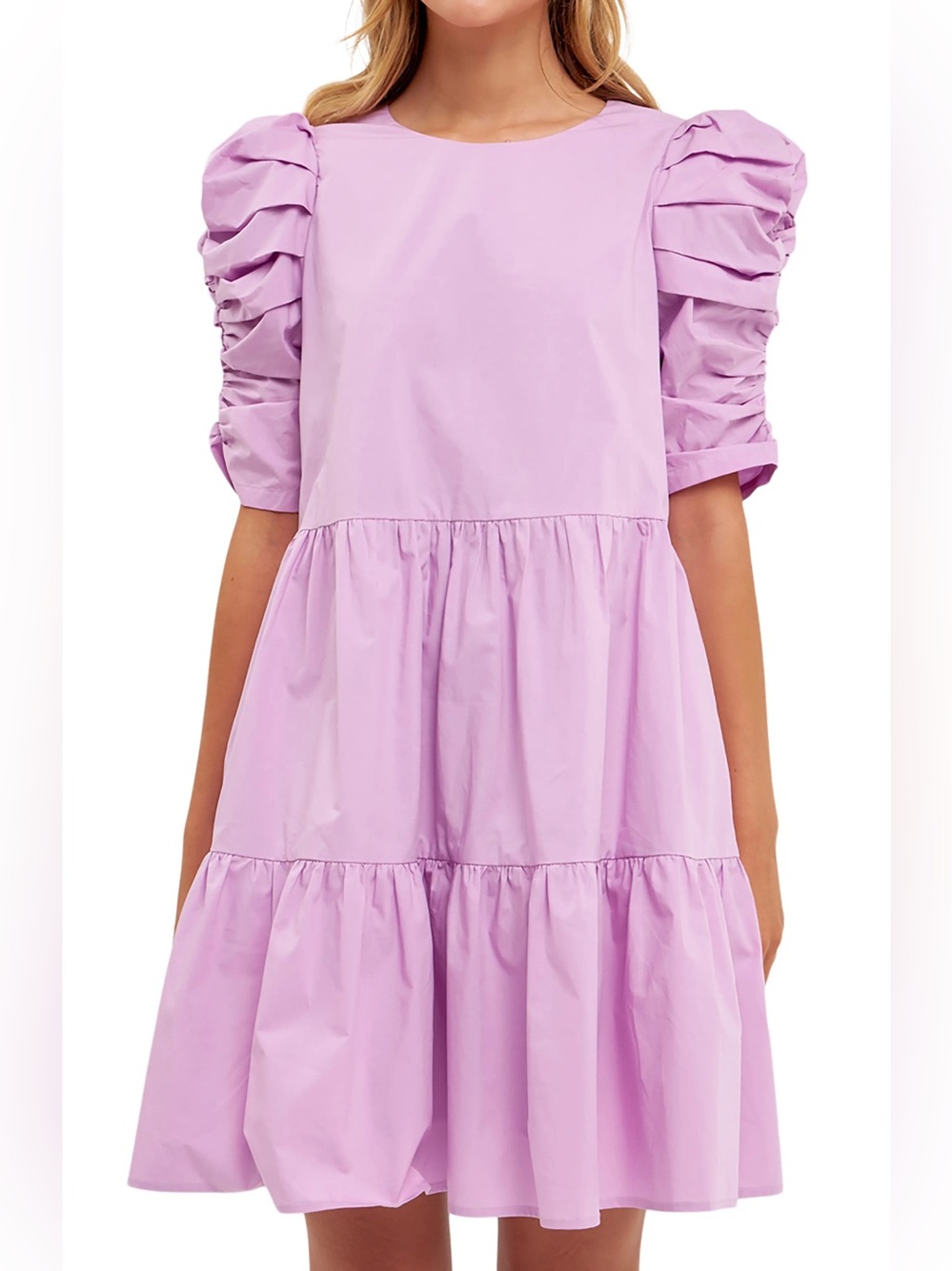 English Factory Pleated Puff Sleeve Tiered Cotton Minidress Size Small